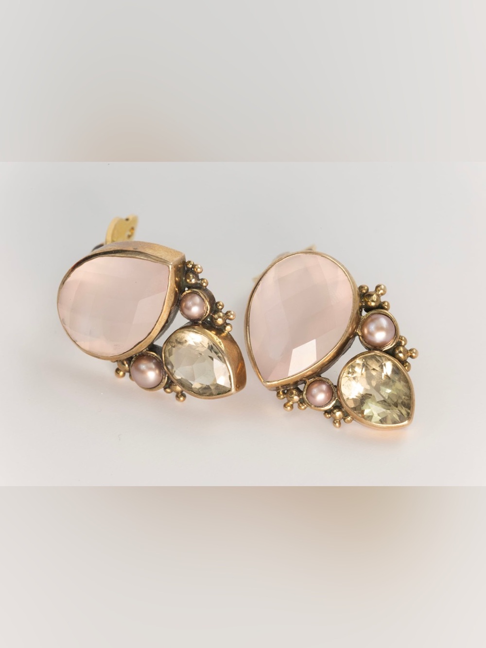 Stephen Dwek Earrings Pink Pearl, Blush Rose Quartz, Golden Citrine - Picture 4 of 4